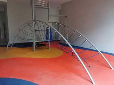 a metal stairway in a room with aitating at EATON RESIDENCE AT KLCC in Kuala Lumpur
