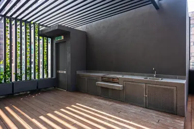 a kitchen with a sink and some windows at MyRehat Anggun Residences in Kuala Lumpur