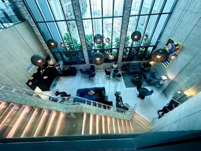 an overhead view of a lobby of a building at The Colony Stay Well studio with KL View in Kuala Lumpur