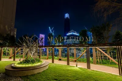 a view of the new york city skyline at night at Axon Premier Suites Kuala Lumpur in Kuala Lumpur