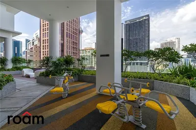 a rendering of a gym with a view of the city at Quill Residences KLCC, Five Senses in Kuala Lumpur