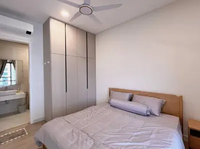 a bedroom with a bed and a ceiling fan at Ample 2BR 4px Seputeh @ Near MidValley & Garden Mall, Old Klang Road in Kuala Lumpur