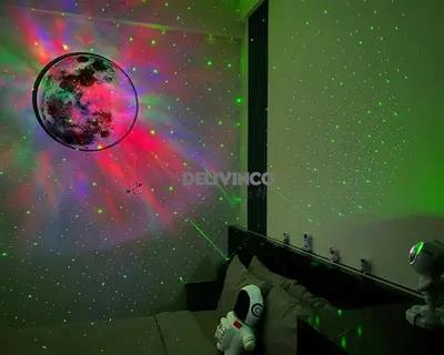 a bedroom with a stars and galaxy wall mural at Stylish AeroSpace Theme 1BR in KL City Center in Kuala Lumpur