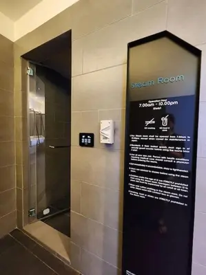 a sign for a shower in a bathroom at The Play Suite@Pano. MRT. Free Parking. Self C/In in Kuala Lumpur