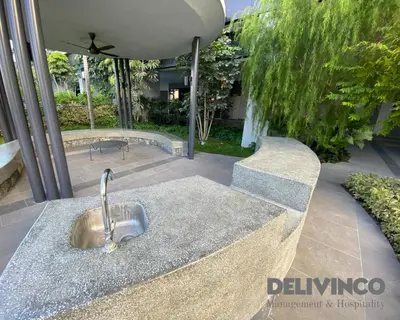 a sink in the middle of a garden at Trion - 2BR - 6pax - KL - 9mins - IKEA & Velocity in Kuala Lumpur