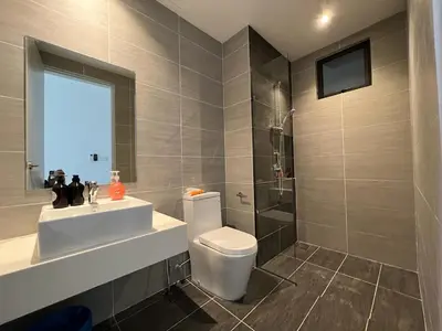 a bathroom with a toilet and a sink and a shower at KLCity & KLCC View Modern Style 2R2B - 6 pax in Kuala Lumpur