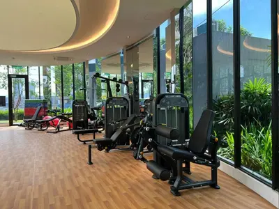 a gym with cardio equipment in a building at KL City View 2R1B Free Wifi 6pax in Kuala Lumpur