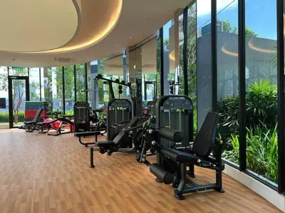 a gym with cardio equipment in a building at Trion KL 10mins to KLCC-Lalaport-Velocity 6 Pax in Kuala Lumpur