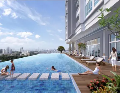 a rendering of a swimming pool on the roof of a building at Court 28 Residence KL Suites 2 Bedroom Apartment by Sleepy Bear in Kuala Lumpur