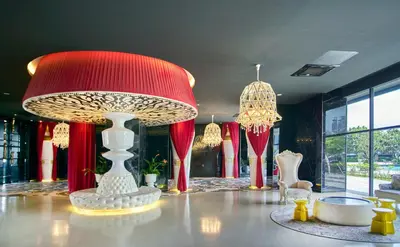 a room with a large red lamp on a table at Arte Mont Kiara Free Parking, Kuala Lumpur in Kuala Lumpur