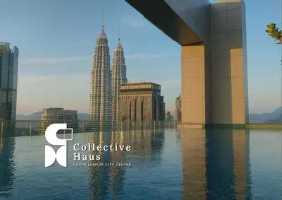 a view of the kuala lumpur city centre with the logo of collective hairs at Royce Residence KLCC Kuala Lumpur by Collective Haus in Kuala Lumpur