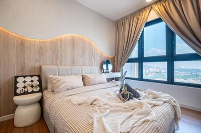 a bedroom with a large bed with a large window at M Vertica KL Residence Tower E by Feel Home in Kuala Lumpur