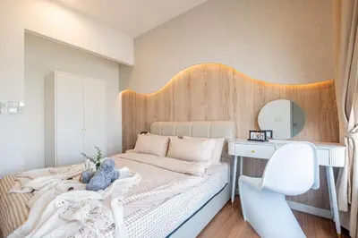 a small bedroom with a bed and a desk at M Vertica KL Residence Tower E by Feel Home in Kuala Lumpur
