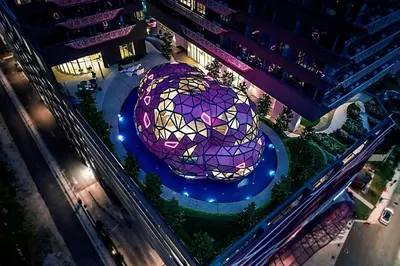 an overhead view of a building with a purple dome at Arte Plus Ampang KLCC City in Kuala Lumpur