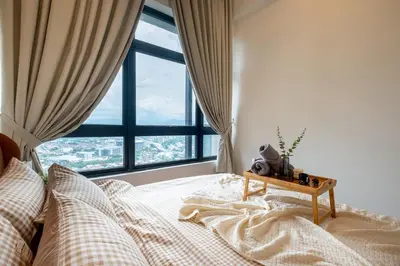 a bedroom with a bed and a large window at Premium Classy 4Room@Astoria Ampang 12pax 6km KLCC in Kuala Lumpur