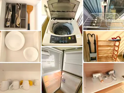 a collage of photos of an open refrigerator at KLCC VIEW Setapak Homestay 2BR KL view 8pax 15 min to KLCC PV21A R in Kuala Lumpur