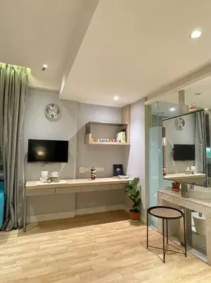 a room with a desk with a sink and a mirror at D’ Majestic Place by Bimbee in Kuala Lumpur