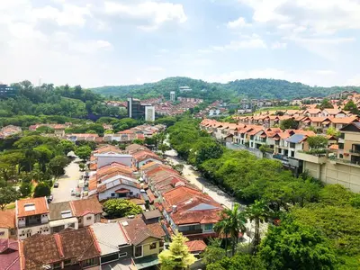 an aerial view of a town with houses at M and S Suite at Societe Suites Sri Hartamas, Mont Kiara in Kuala Lumpur