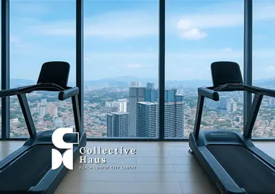 a gym with a view of the city at The Platinum 2 Kuala Lumpur By Collective Haus in Kuala Lumpur