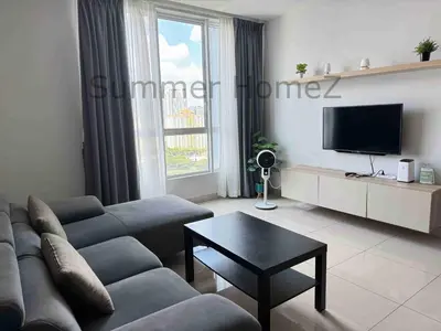 a living room with a couch and a tv at 3BR 5-6Pax Zetapark Setapak Central Near Zoo in Kuala Lumpur