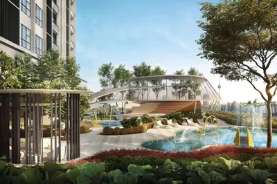 an artist rendering of the proposed water park at the planned apartments at Trion @ KL by Airhost in Kuala Lumpur