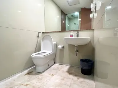 a small bathroom with a toilet and a sink at 450m from Aquaria KLCC/KL ConventionCtre, 2 Beds#2 in Kuala Lumpur