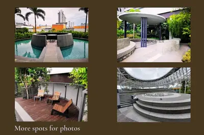 a collage of four pictures of a pool at Stunning Pool & the City Studio- 1 Mrt stop to TRX in Kuala Lumpur