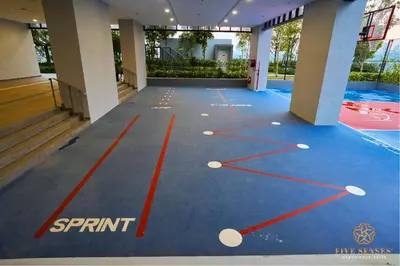 a bowling alley floor in a hotel hallway with the words sprint on it at Trion One Suites Kuala Lumpur by Five Senses in Kuala Lumpur