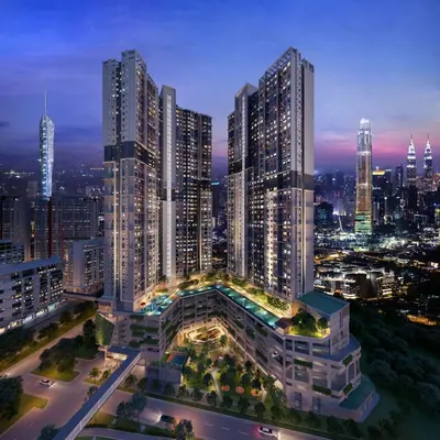 an aerial view of a city at night at Sunway Velocity Two By Awesomestay in Kuala Lumpur