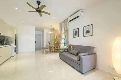 a living room with a couch and a ceiling fan at Maxhome Premium at Quill Residence KL City Centre in Kuala Lumpur