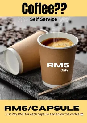 a cup of coffee sitting on top of a table at Infinite Pool! Room in Kuala Lumpur in Kuala Lumpur
