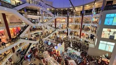 an overhead view of a shopping mall with a christmas tree at Couple Suite For Bukit Bintang S/R in Kuala Lumpur