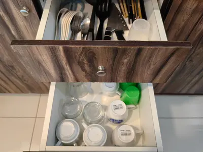 a drawer in a kitchen with dishes and utensils at The Robertson R9 Walk to Jalan Alor Street Bukit Bintang Pavilion 7 pax 2R1B in Kuala Lumpur