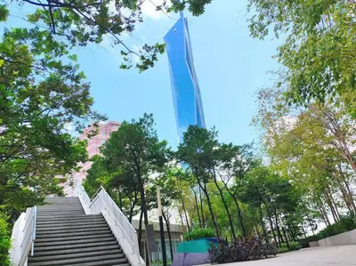a stairway leading up to a tall building at The Robertson R9 Walk to Jalan Alor Street Bukit Bintang Pavilion 7 pax 2R1B in Kuala Lumpur