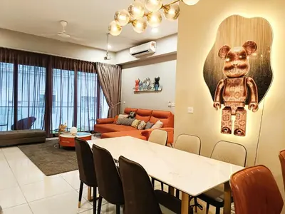 a living room with a table and a couch at 8 Kuala Lumpur City for 4 to 10 PAX of 4 BEDROOMS and 3 BATHROOMS near KLCC in Kuala Lumpur