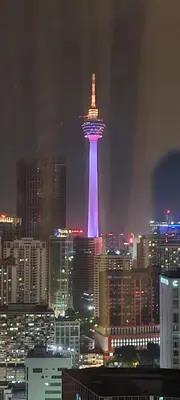 a view of the oriental pearl tower at night at Soho Service Apartment at Times Square KL in Kuala Lumpur