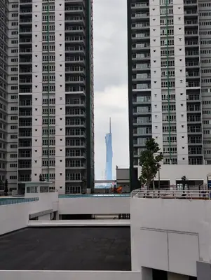 a view of two tall buildings in a city at Ayazuki Sky Suite KLCC View 2BR Free Parking Netflix Swimming Pool in Kuala Lumpur