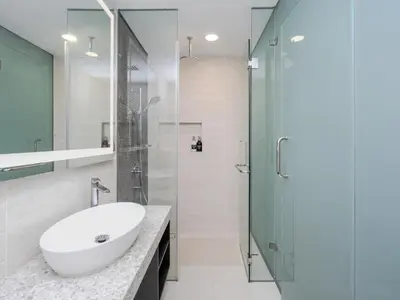 a bathroom with a sink and a shower at Star KLCC Twin Tower Suite 2-3pax by DingDing in Kuala Lumpur