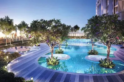 a large swimming pool with trees in the middle at KLCC sky view 1BR luxury suites with Balcony Trion A5507 KL in Kuala Lumpur