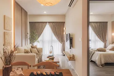 a living room with a bed and a couch at NaiBnB in Agile Bukit Bintang - 5 mins walk to TRX in Kuala Lumpur