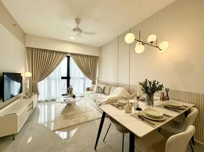 a living room with a table and a couch at The Little Series - Bukit Bintang - TRX View - 4 Pax in Kuala Lumpur