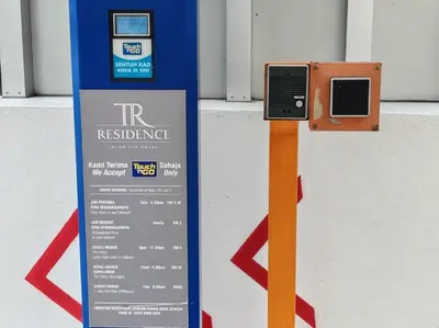 a sign in front of a building with a ticket at M 2-7pax 200mbpswifi near Mrt Lrt HKL IJN in Kuala Lumpur