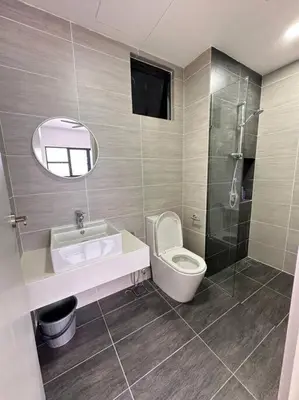 a bathroom with a toilet and a sink and a shower at Classic couple suite-Netflix-Free-Park Trion B6205St KL in Kuala Lumpur