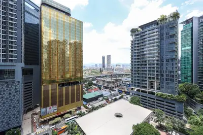 an aerial view of a city with tall buildings at The Mews KLCC by GB in Kuala Lumpur