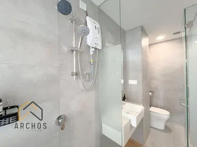 a bathroom with a shower and a toilet at Riveria City Kuala Lumpur Sentral by Archos in Kuala Lumpur