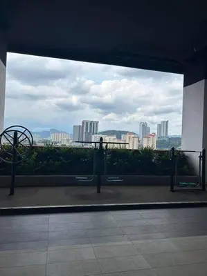 a view of a city skyline from a window at Setapak KL Apt 3 Room 8 pax in Kuala Lumpur