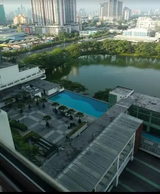 arial view of a building with a pool of water at Phenomenal atmosphere 4 PAX setapak central mall in Kuala Lumpur