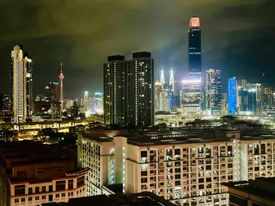 a city skyline at night with tall buildings at V Residence Suites-3A in Kuala Lumpur