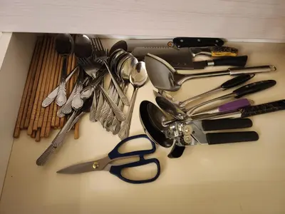a bunch of kitchen utensils sitting on a table at 4R2B crest residences walk to klcc jln alor train 2station to bukitbintang water machine in Kuala Lumpur