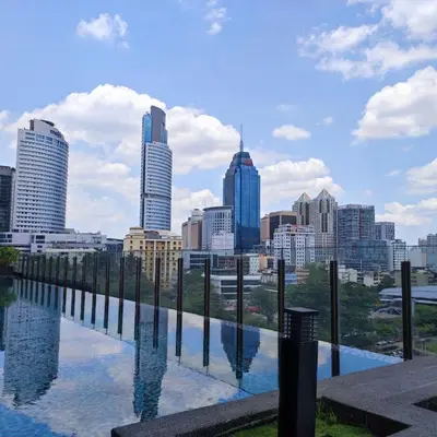 a view of a city skyline with tall buildings at Anggun residence studio klcc in Kuala Lumpur